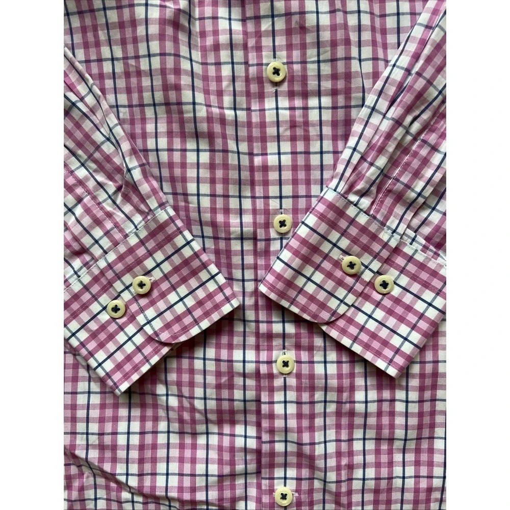 Peter‎ Millar Long Sleeve Cotton Button Shirt - Pink/White/Blue - Medium